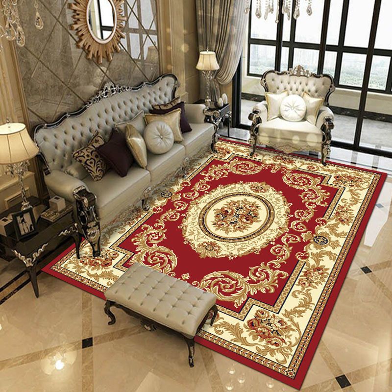 European Indoor Rug Classical Medallion Pattern Polyester Carpet Anti-Slip Area Rug for Home Decor