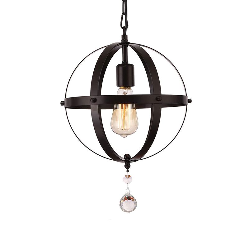 Luz de techo colgante de globo vintage 1 iluminación colgante de metal claro en negro para el comedor