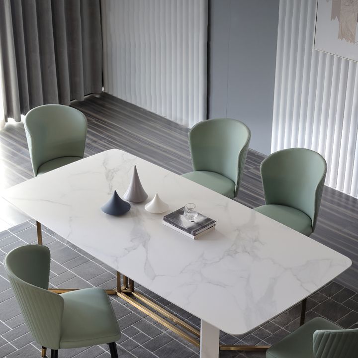 Traditional Luxury Dining Table White Rectangle Sintered Stone Dining Table for Home Use