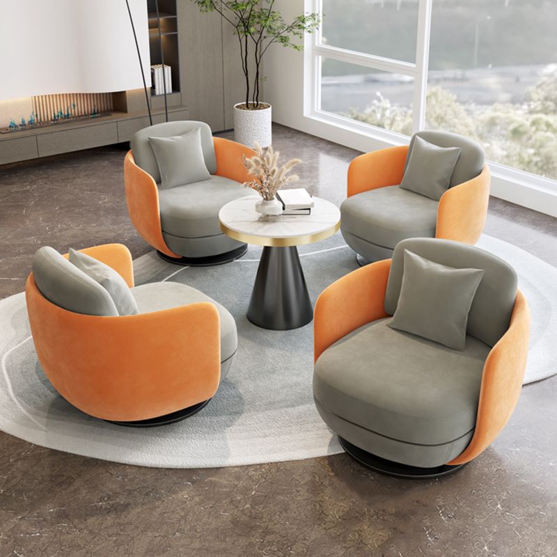 Contemporary 31.5" Wide Pillow Back Swivel Round Base Arm Chair