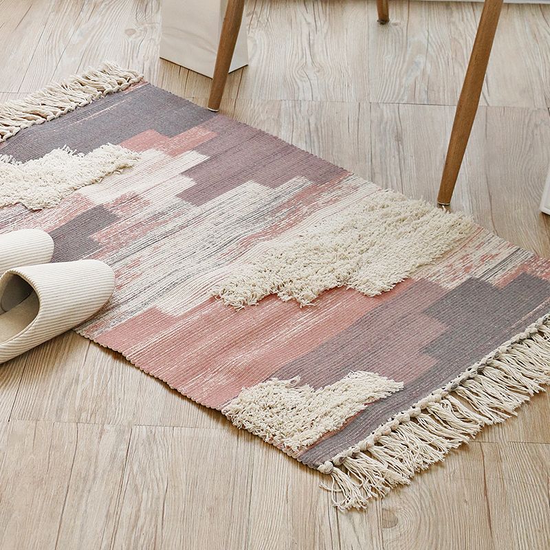 Retro Bohemian Rug Distressed Color Wood Plank Rug Washable Carpet for Room