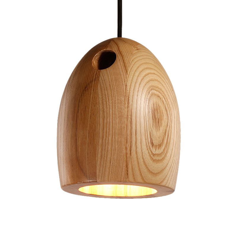 Lámpara de colgante de cúpula de madera nórdica de techo beige de 1 luces para comedor para comedor