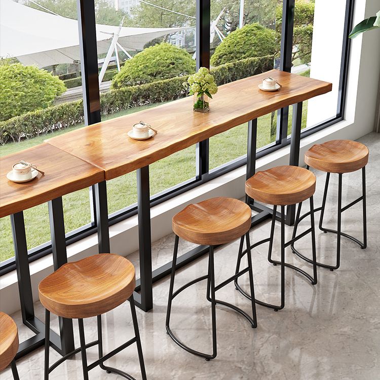 Modern Armless Counter Stool Iron Cafe Bar Stool with Wooden Seat and Pedal