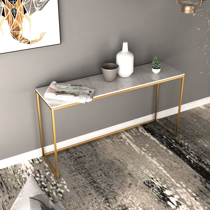 Marble Rectangle Console Table Glam Ironcraft Frame Accent Table for Hall