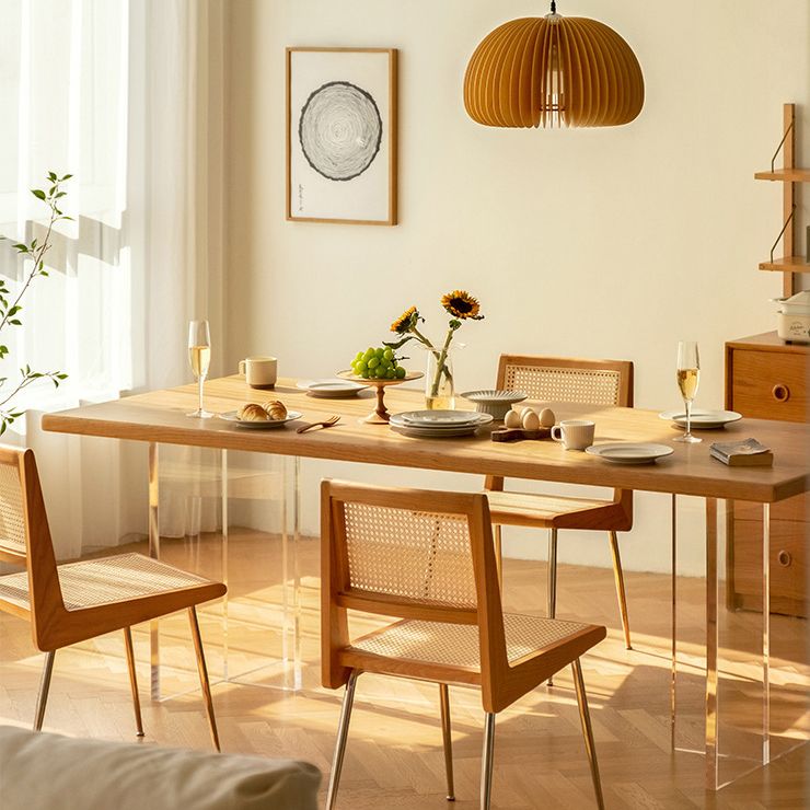 Natural Solid Wood Dining Table Modern Indoor Furniture with Acrylic Double Pedestal Base