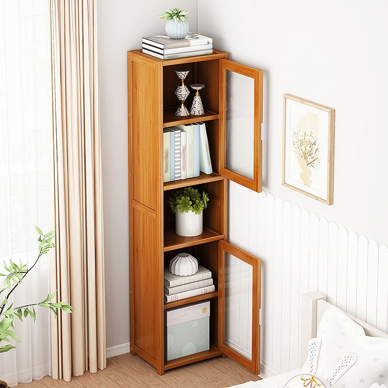 Contemporary Closed Back Bookcase Bamboo Vertical Bookshelf with Doors