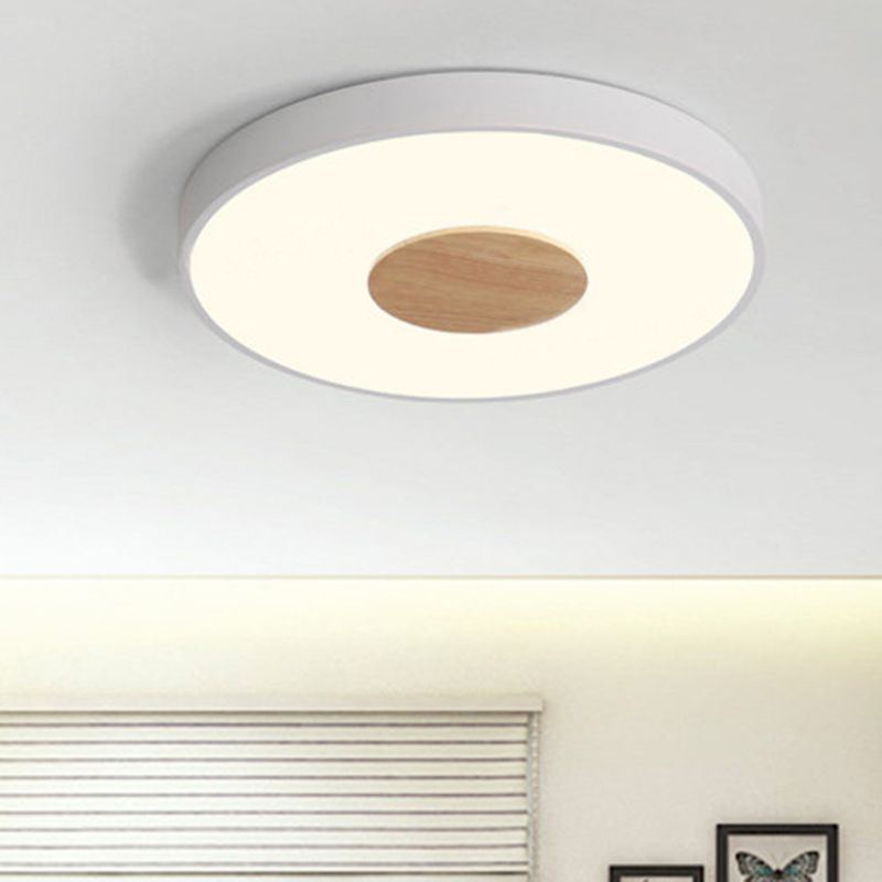 Round Flush Mount Ceiling Light Nordic Iron 1 Head Pink/Blue/White Lighting Fixture for Bedroom, 12"/16"/19.5" Width