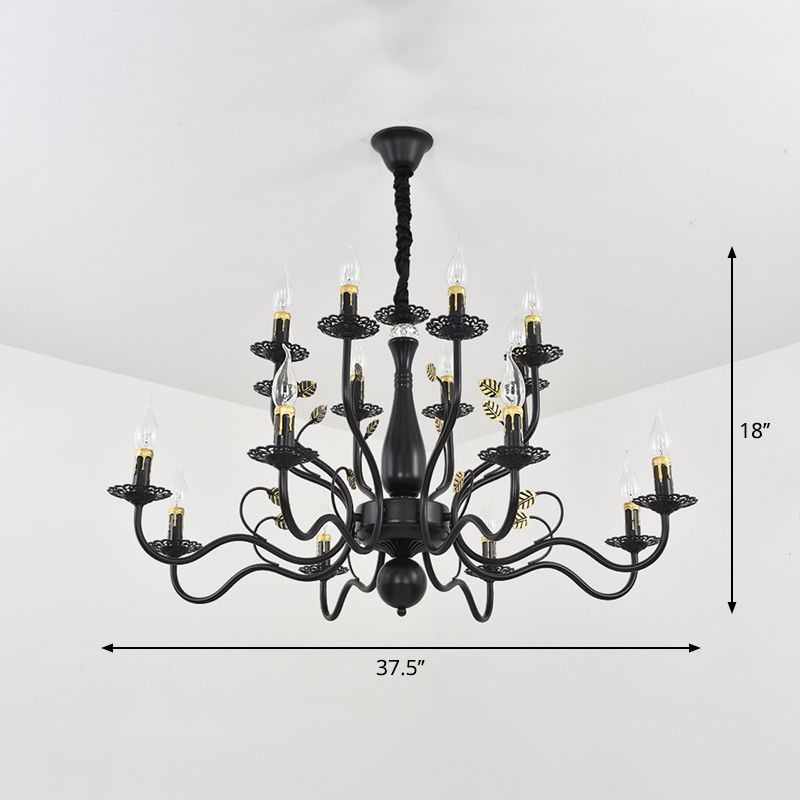 Metal Swooping Arm Hanging Chandelier Traditional 6/12/16 Lights Living Room Pendant Light in Dark Brown