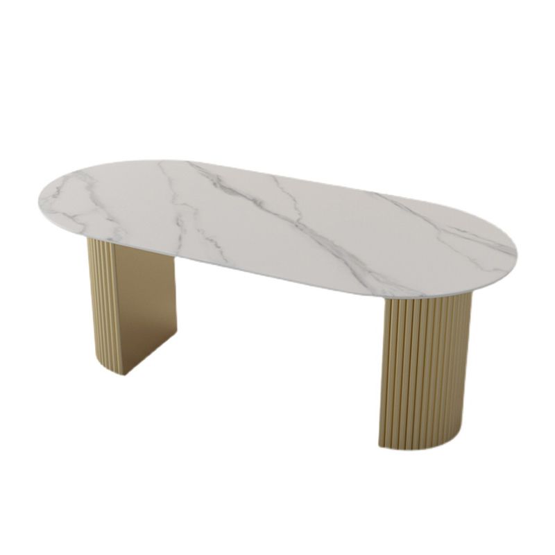 Gold Base Double Pedestal Table Modern Oval Metal Dinner Table Kitchen Home
