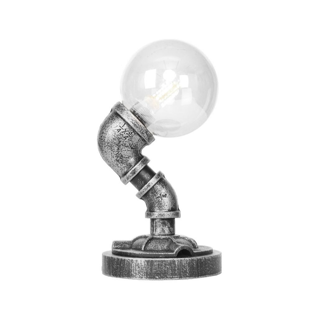 Globe Lampe de travail industrielle en verre transparent/ambre à ampoule unique pour salon, bureau, argent antique