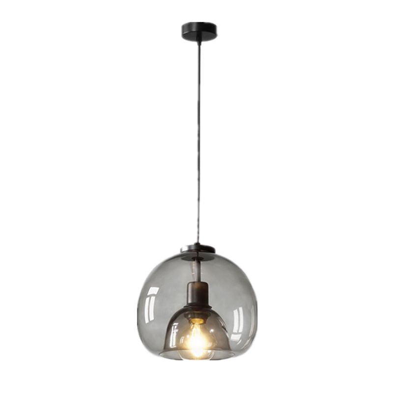 Smoke Grey Double Glass Shade Suspension Pendant 9 Inch Wide Modern Style Lighting Fixture for Bar