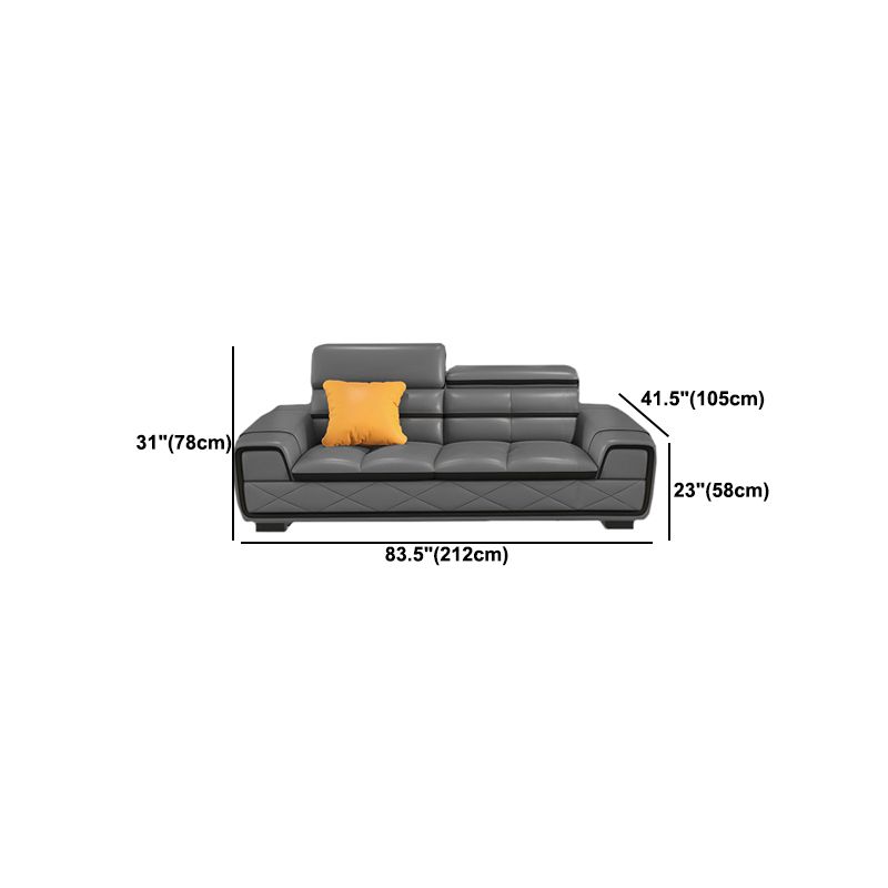 Contemporary Cloud Gray Square Arm Stationary Genuine Leather Sofa