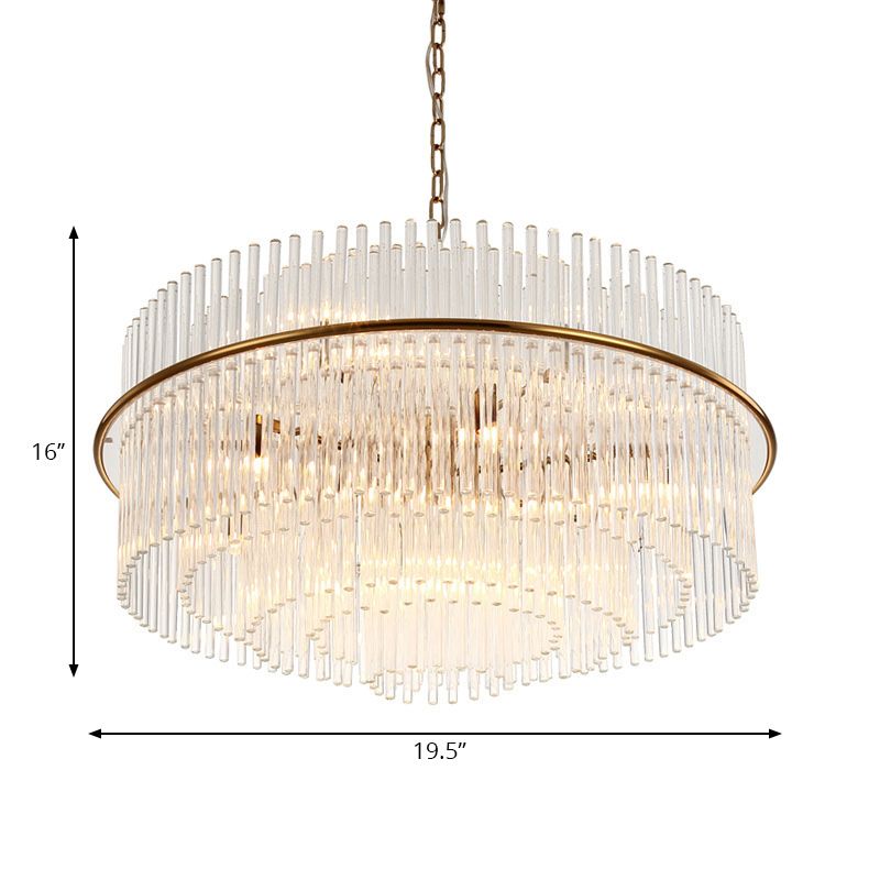 Modernism Tiered Ceiling Chandelier Crystal 9 Heads Pendant Light Fixture in Gold with Metal Chain