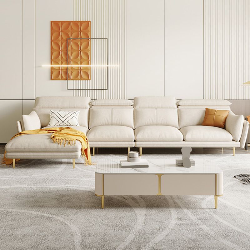 Cream Faux Leather Sofa/Sectional with Storage Bag Adjustable Sofa for Living Room