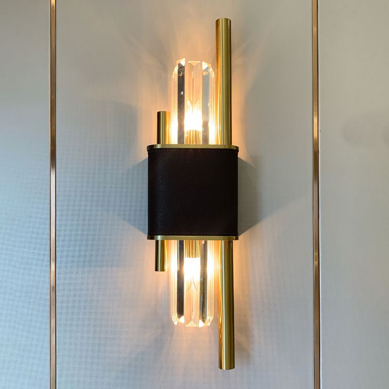 K9 Strip Crystal Wall Light Fixture Postmodern 2-Head Black-Brass Sconce Light for Living Room