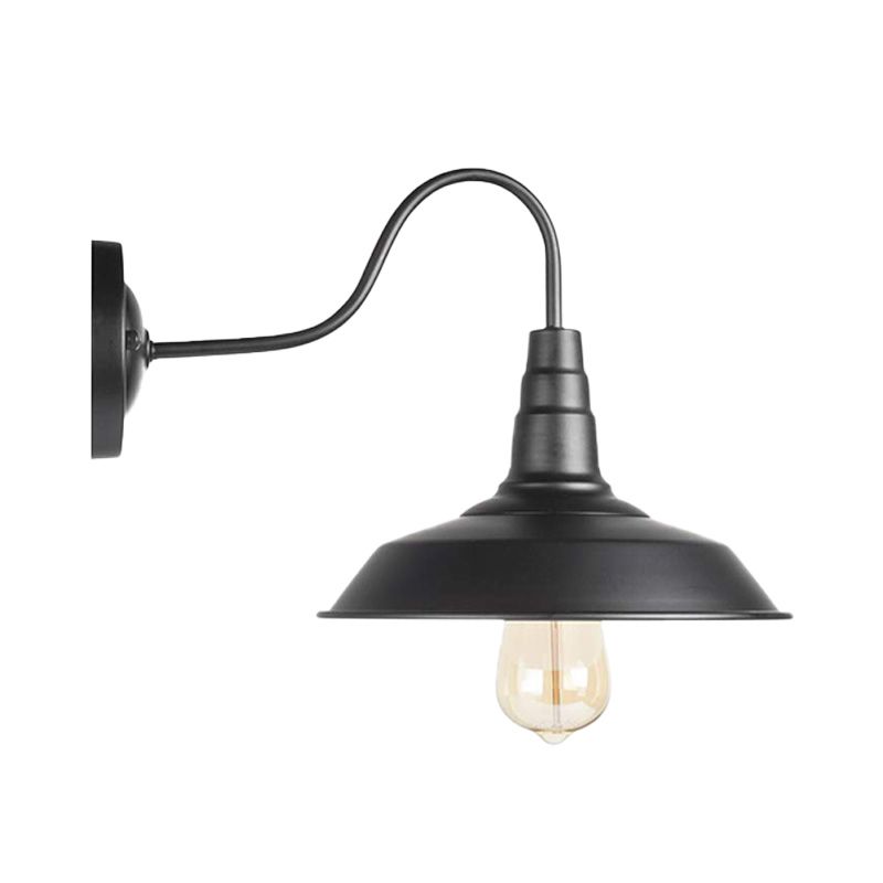 Farmhouse Barn Wall Lighting 1 Light Metal Sconce Lamp with Gooseneck Arm in Black for Bedroom, 2 Packs