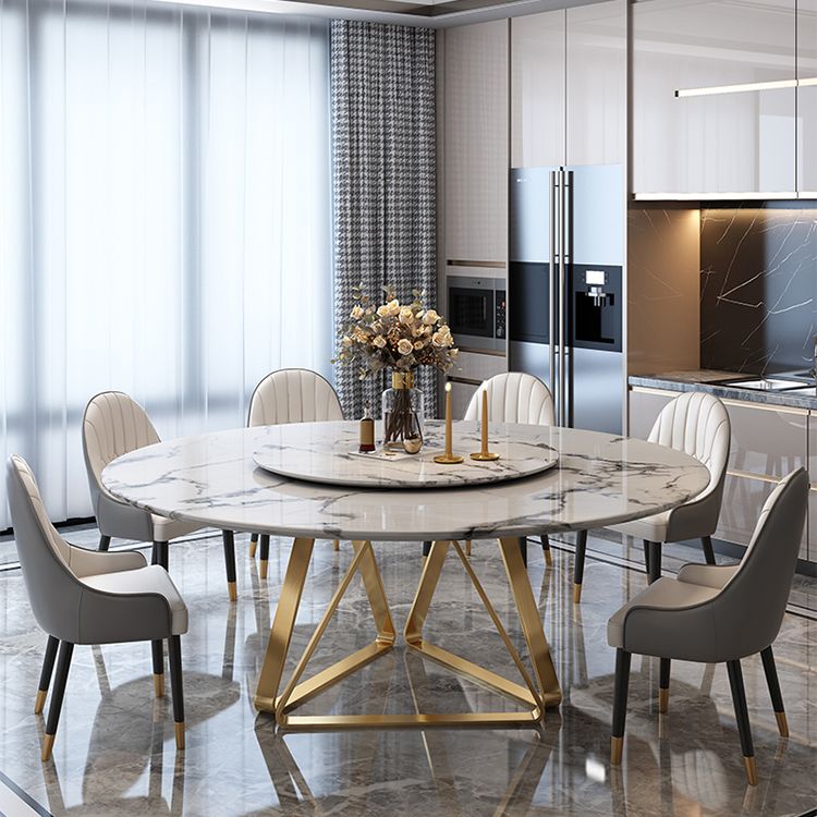 Round Dining Table Set 1/4/5/7/9 Pcs Marble Dining Table with Upholstered Chairs