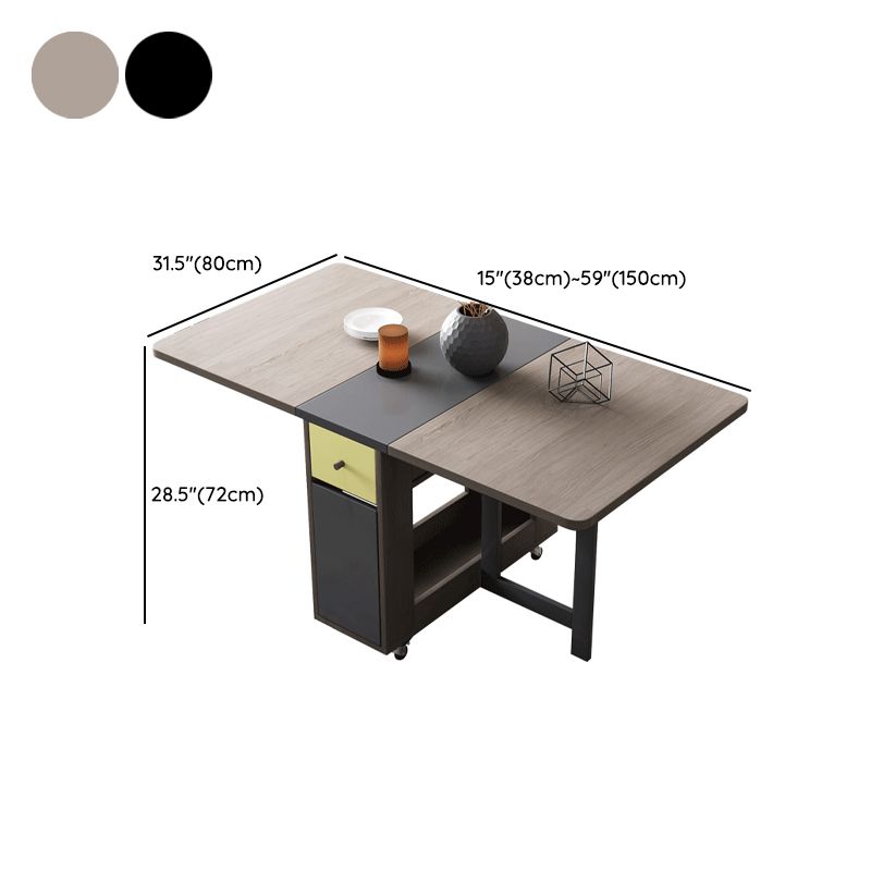 Modern Folding Dining Table Rectangle Tabletop with 2 Drawers