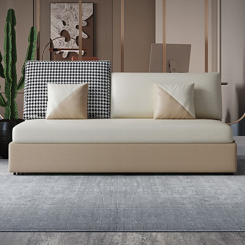 Stain Resistant Faux Leather Modern Armless Bed Sofa Couch in Beige