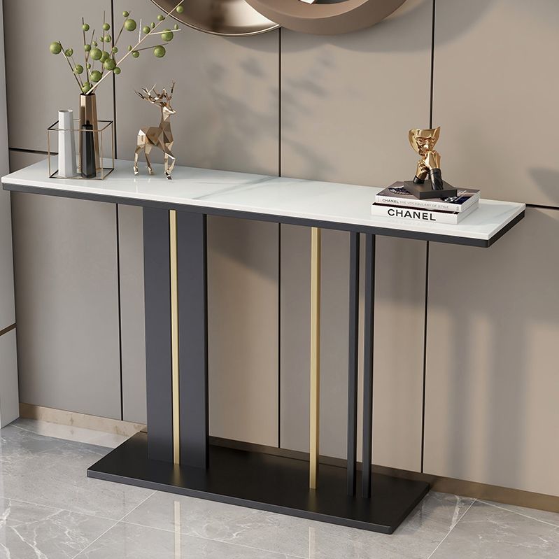 Modern Marble Top Console Table with Rectangle Top and Pedestal Base