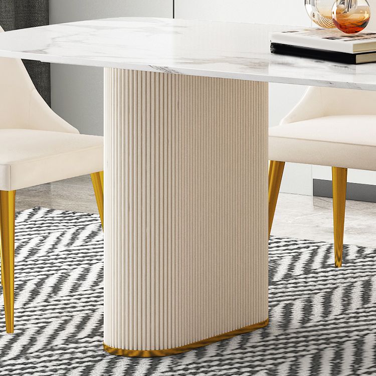 Sintered Stone Top Modern White Table for Restaurant Oval Dining Table Double Pedestal