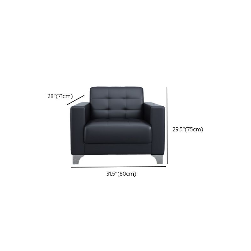 Living Room Leather Sofa in Black Tufted Split-Back Sleeper Seating