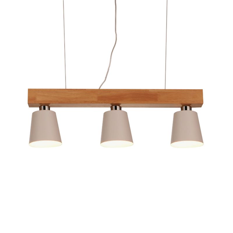 Tapered Indoor Hanging Ceiling Light Modern Metal 3 Heads Black/White Island Lighting with Wooden Beam