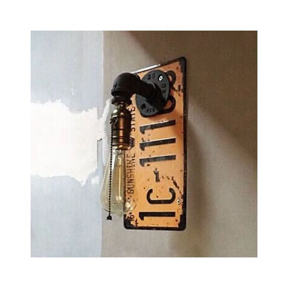 Warehouse Water Pipe Sconce Light Fixture with Rectangle Backplate 1 Bulb Metal Wall Lamp in Black