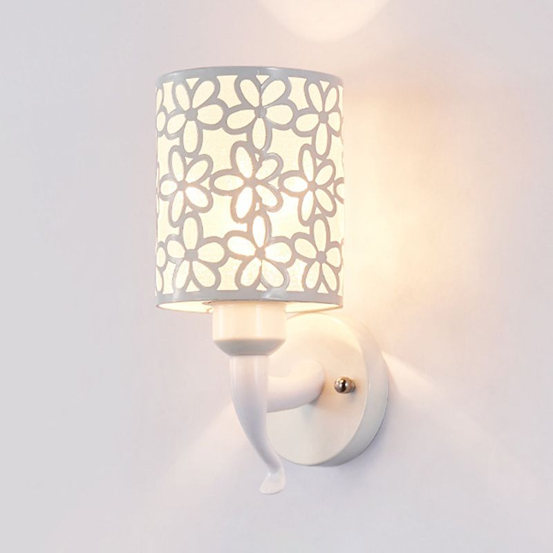 Hollow Petals Metal Cylindrical Simplicity Sconce Lamp Modern Style 1-Light Corridor Wall Mount Light in White