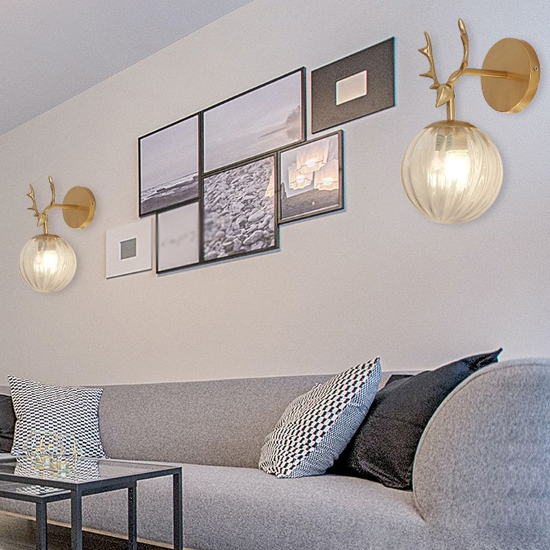 1 Light Spherical Wall Sconce Modern Style Glass Wall Lighting for Bedroom