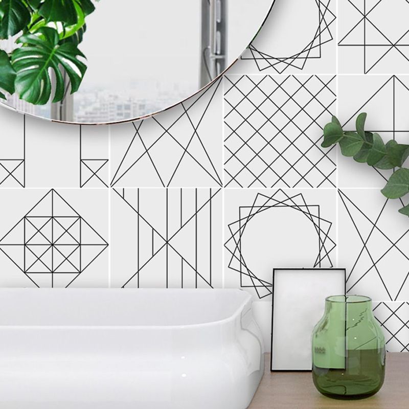 Grey Geometric Sketch Wallpapers Peel and Paste Wall Art for Washroom, 8' L x 8" W