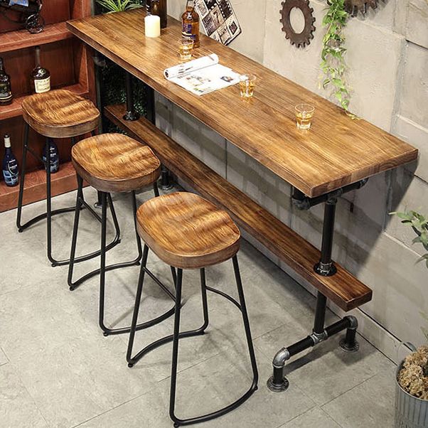 Industrial Bar and Counter Stool Brown Stool with Black Base
