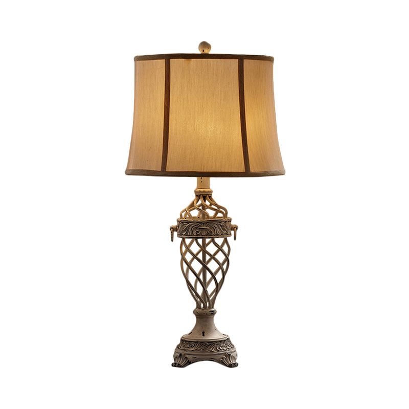 Lampada da tavolo bianca/nera a 1 lampadina Lampada da comodino con base a urna aperta in resina vintage con paralume in tessuto