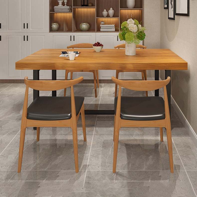 Industrial Brown Dining Table Indoor Rectangle Dinette Table with Metal Frame