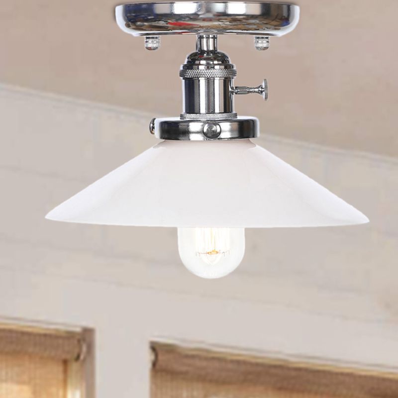 1 Light Ceiling Light Fixture with Cone/Saucer Shade Opal/Clear Glass Industrial Living Room Semi Flush