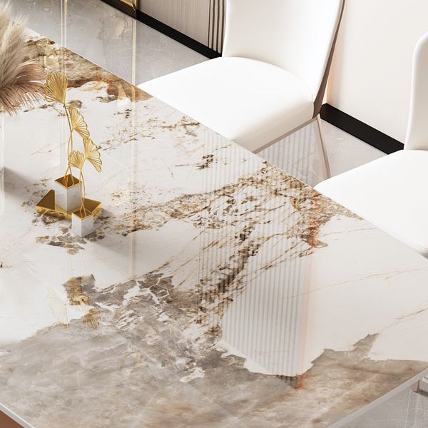 Glam Stone Rectangle Dining Table Metal Base for Dining Room