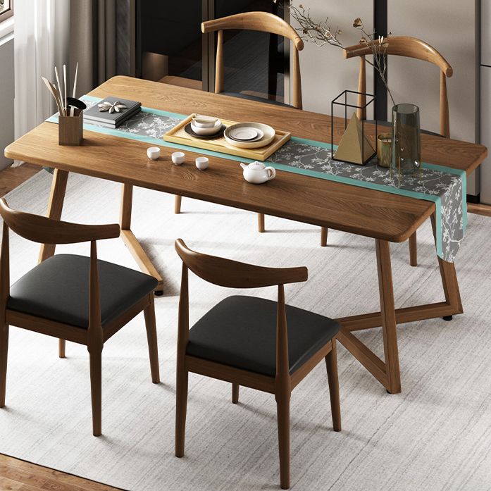 Mesa de comedor moderna con forma rectangular, mesa fija de color madera con madera