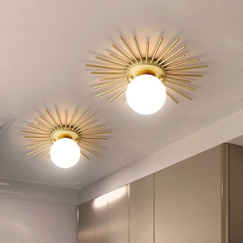 Spherical Flush Mount Lighting with Frosted Glass Shade Minimalism 1 Bulb Ceiling Mounted Fixture in Gold