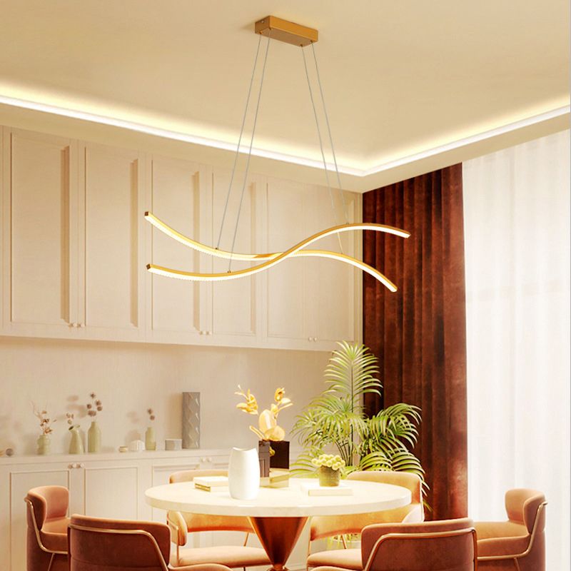 Waving Restaurant LED Hanging Light Improfonga Metallic Minimalist Island Affermazione in oro