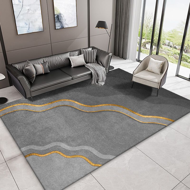 Simple Grey Tone Luxury Rug Polyester Geometric Splicing Pattern Area Rug Non-Slip Backing Carpet for Living Room