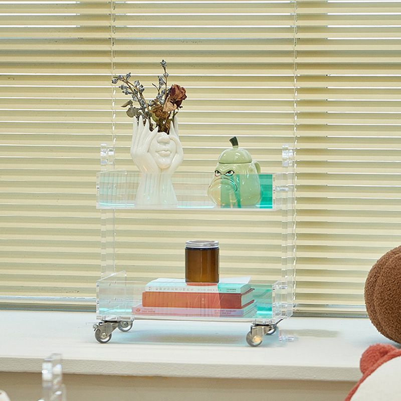 Modern Acrylic Rectangular End Table Double Tier Corner Table with Storage