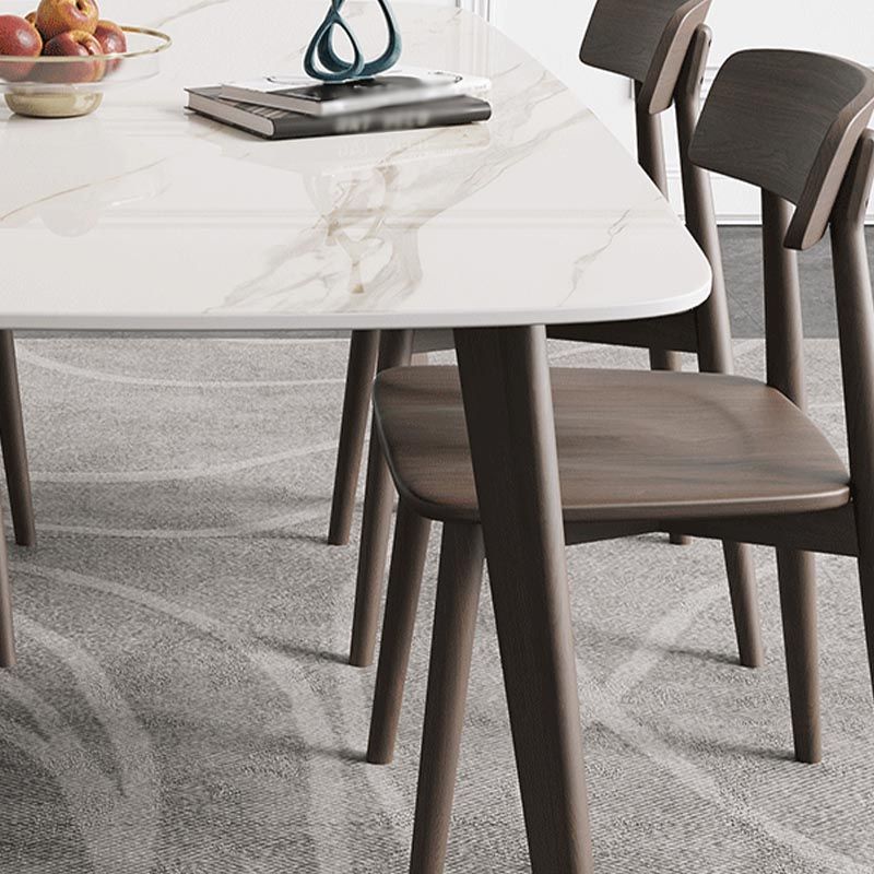 Modern Style Dining Table Sintered Stone Table with Wooden Base