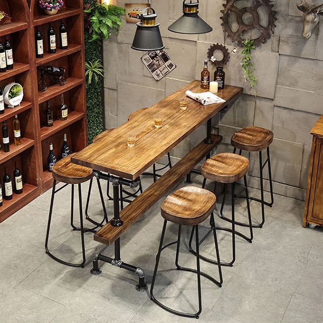 Industrial Bar and Counter Stool Brown Stool with Black Base