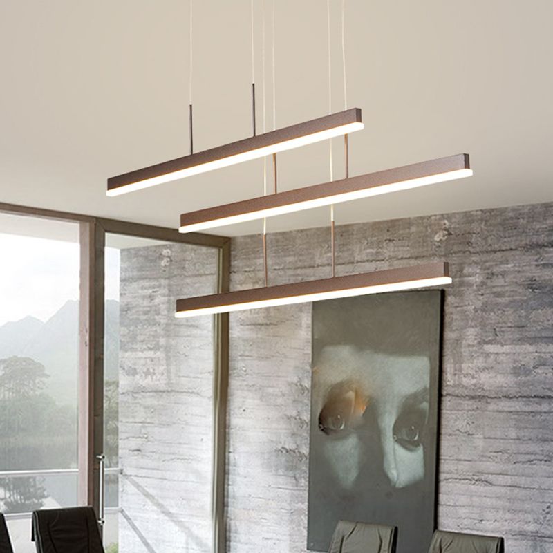 3-Tiered Linear Pendant Light Minimalist Acrylic Dining Room LED Island Light in Coffee