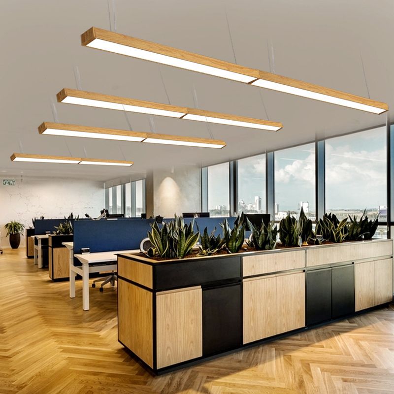Aluminium Linear Anhängerlampe Nordischer Stil 23,5 "/47"/71 "Lange LED -Decke hängen Licht in Holz