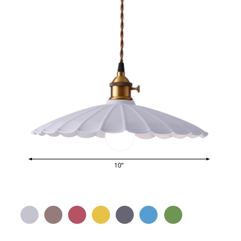 Industrial Retro Scalloped Hanging Light Fixture 10"/12" Dia 1 Bulb Iron Hanging Lamp in White/Red for Dining Room