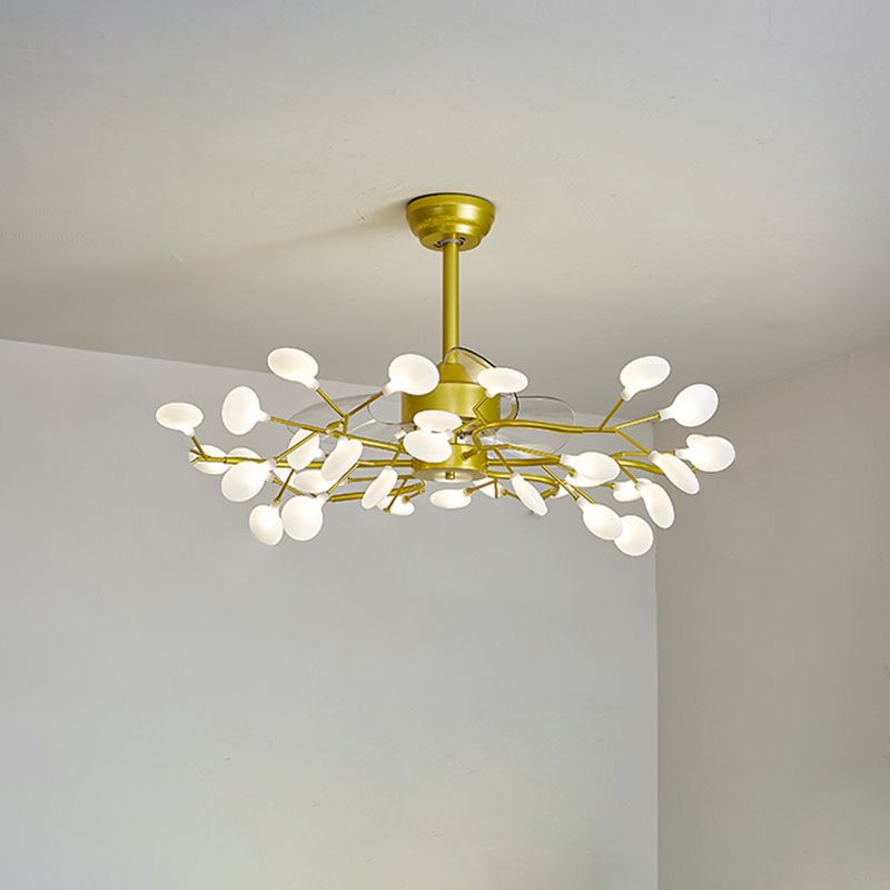 Blatt Acrylhänge Lüfter leichte moderne LED -Halbflush -Halterung für Wohnzimmer, 3 Klingen