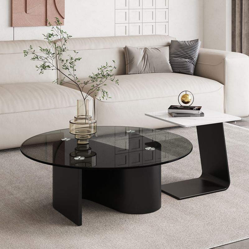 Modern Abstract Coffee Table Glass Wood Coffee Cocktail Table