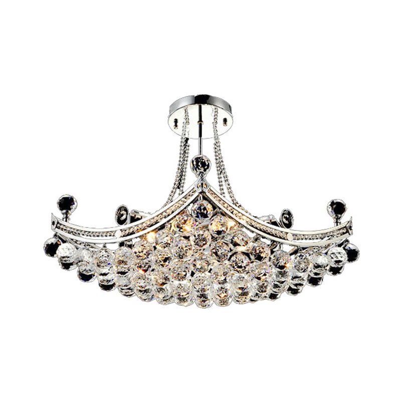 Chrome 6 Lights Semi Flush Light Modern Crystal Boat Shaped Semi-Flush Mount Ceiling Fixture