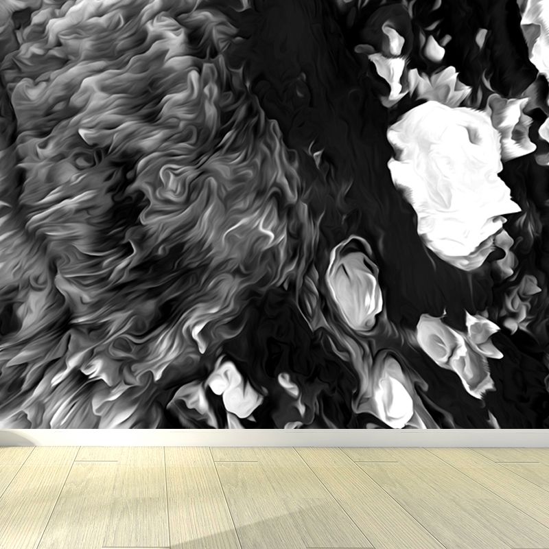 Blossoming Close-Up Wallpaper Mural Black and White Modern Wall Art for Girls Room
